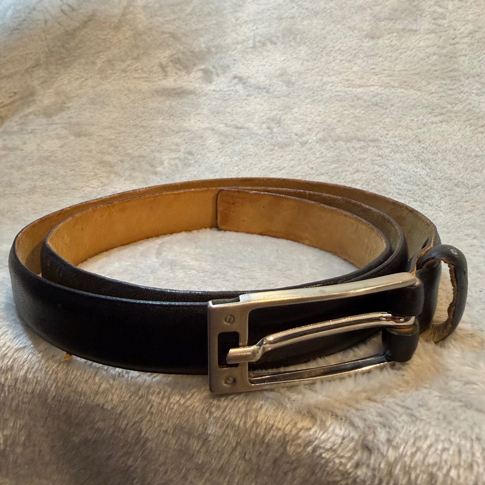 Araldi Black Leather Belt Made in Italy Silver Buckle Minimalist 2616 Womens